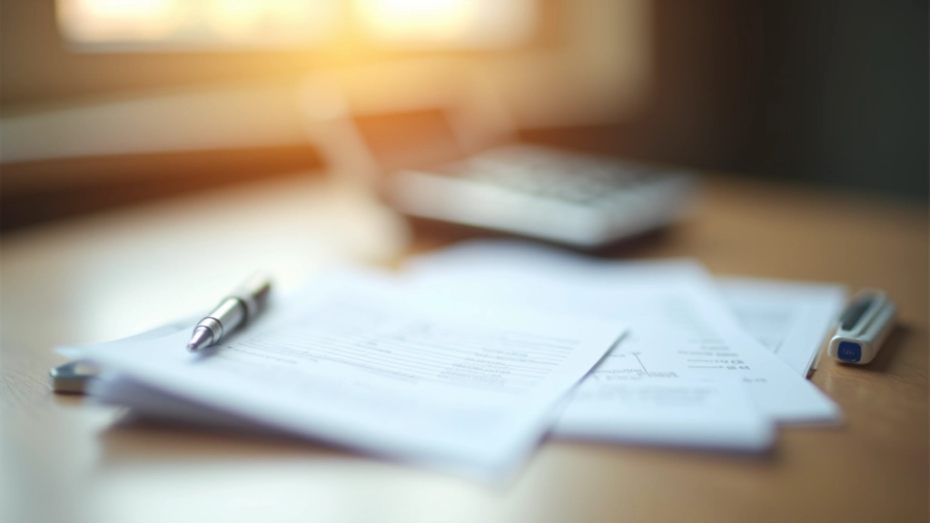 Taschenrechner und Finanzunterlagen auf einem Schreibtisch mit Notizblock