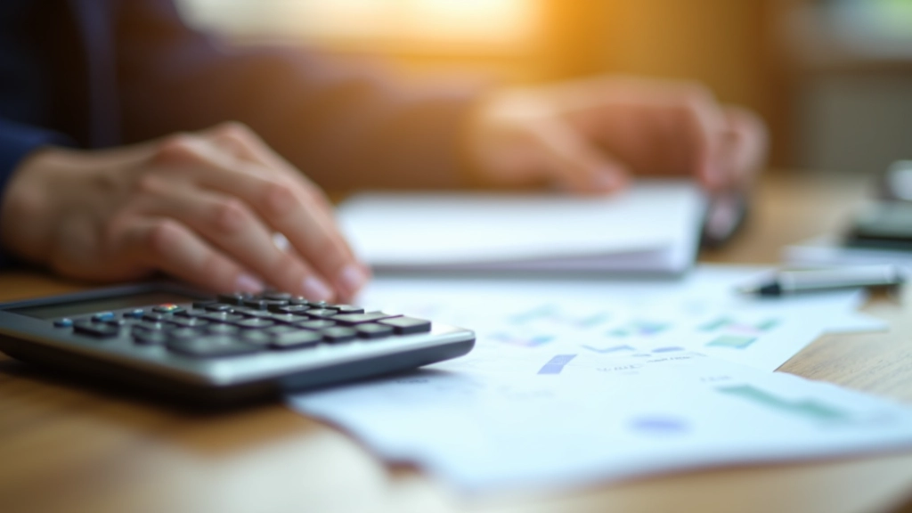 Taschenrechner neben Immobiliendokumenten zeigt Kostenberechnung