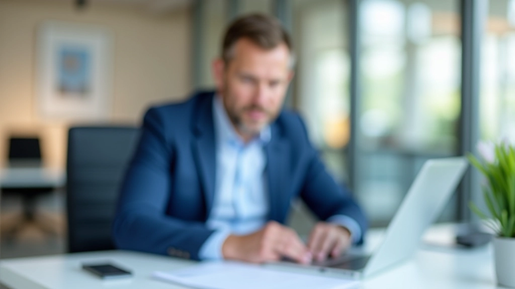 Energieberatung mit Laptop und Energiebewertungsdokumenten auf modernem Schreibtisch