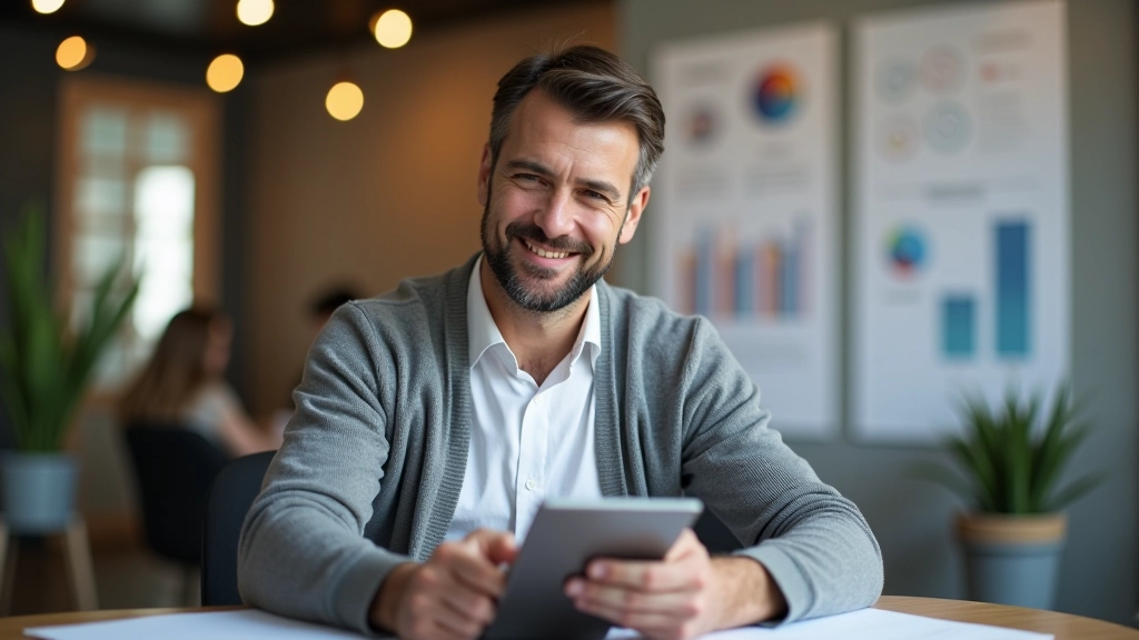 Energieberater präsentiert Sanierungsplan mit Skizzen und Berechnungen an modernem Tablet